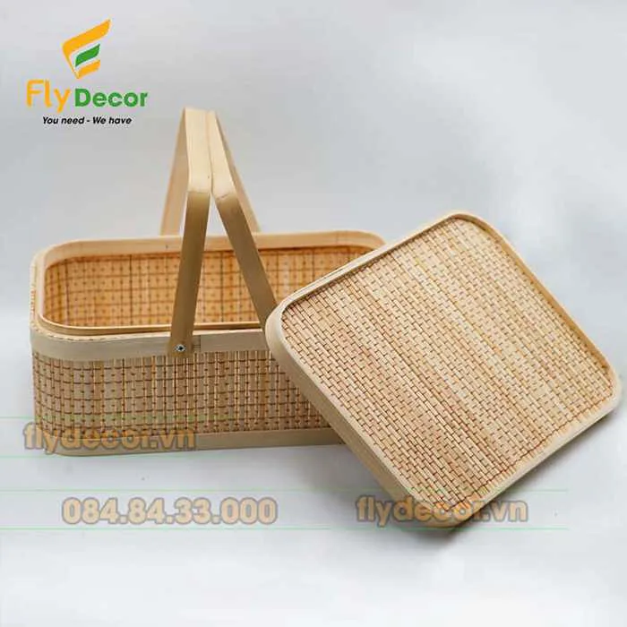 Giỏ đựng đồ mây tre chữ nhật có nắp, giỏ Picnic FGM1T Giỏ đựng đồ mây tre chữ nhật có nắp, giỏ Picnic FGM1T
