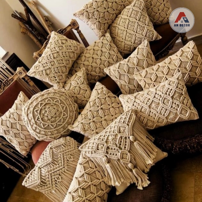 Gối Macrame, Gối Decor thắt hoạ tiết đan tay thủ công phong cách boho -  Bình An decor -Võng, xich đu macrame