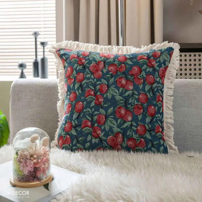 Vỏ gối tựa sofa họa tiết quả anh đào decor mùa lễ hội độc đáo- VGR597 Cây  Giả Trang Trí nhà Đẹp - Lan Decor