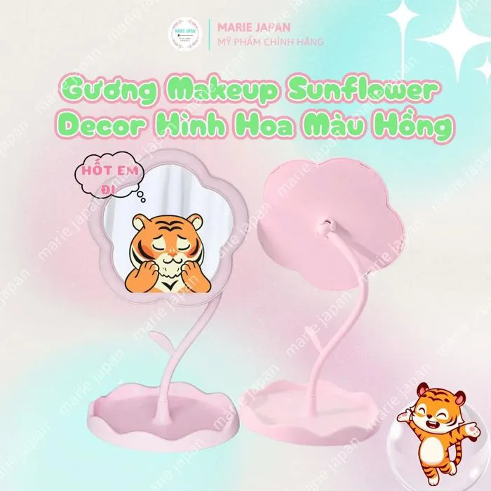 Gương Tròn Decor Hình Hoa Đáng Yêu Trang Điểm Để Bàn Xinh Xắn Có Khay Đựng Nhỏ Gọn