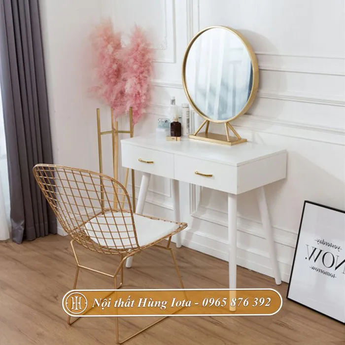 Bàn gương trang điểm decor có gương tròn rời sang trọng BTD17