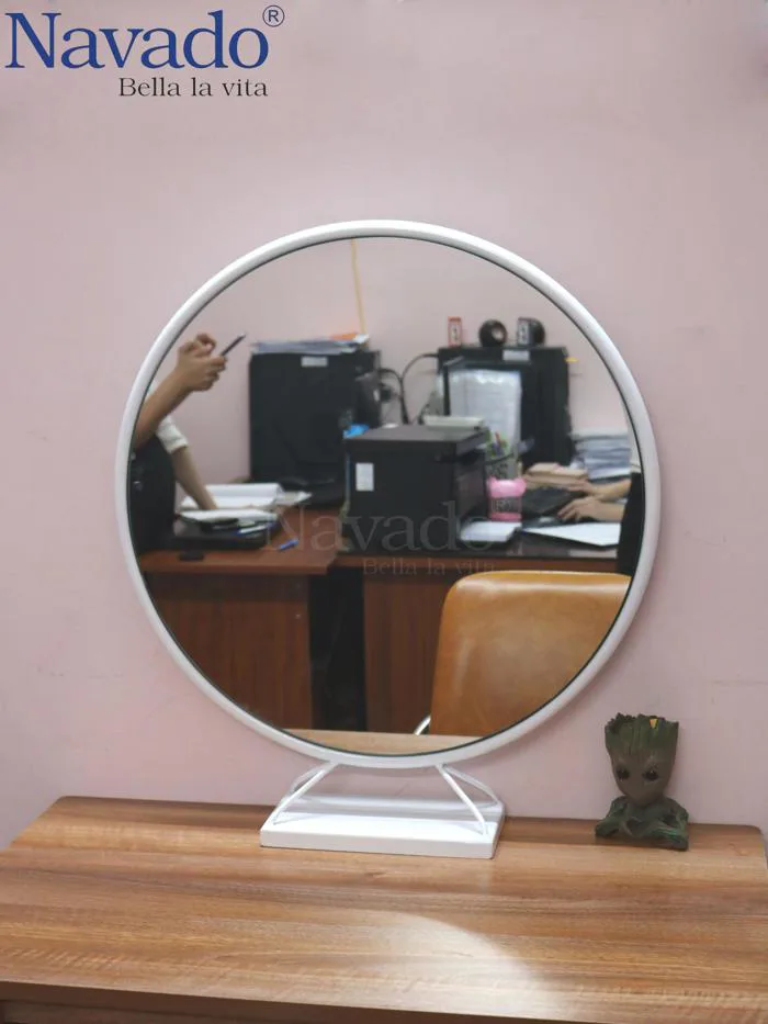 Gương tròn khung thép mạ để bàn trang điểm phi 60cm