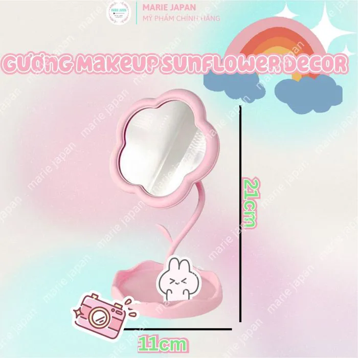 Gương Tròn Decor Hình Hoa Đáng Yêu Trang Điểm Để Bàn Xinh Xắn Có Khay Đựng Nhỏ Gọn