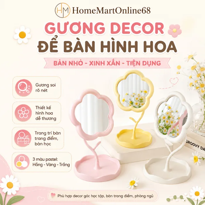 Gương Decor Để Bàn Trang Điểm Hình Hoa Bản Nhỏ HomeMartOnline68 - Gương Mini Dễ Thương, Decor Bàn Học, Phòng Ngủ | Shopee Việt Nam