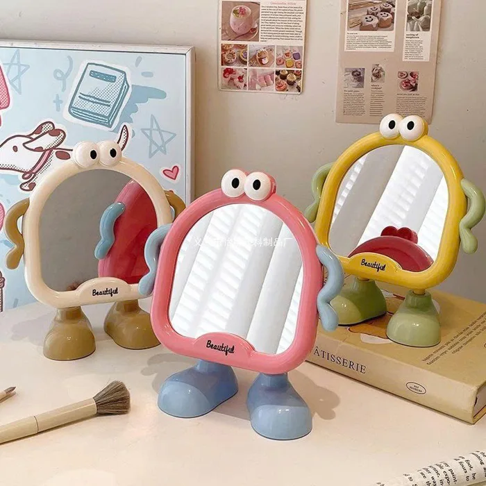 Gương Để Bàn Mini Cute Hình Quái Vật Dễ Thương - Gương Trang Điểm Để Bàn Xoay Góc, Decor Bàn Học, Gương Makeup