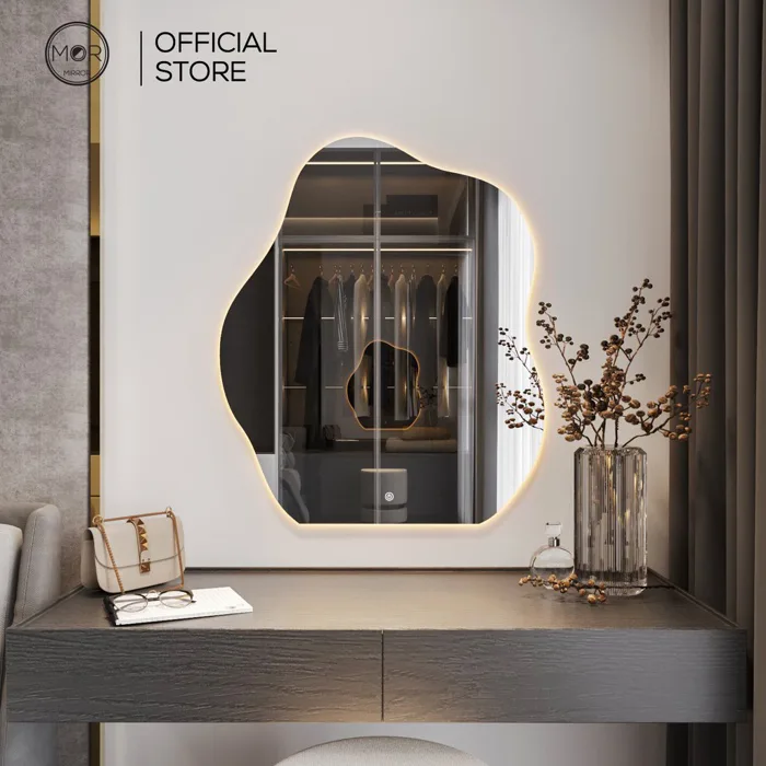 Gương Decor Hình Hạt Đậu Bàn Trang Điểm Cao Cấp MOR MIRROR Kích Thước  70x85cm Đầy Đủ Phụ Kiện