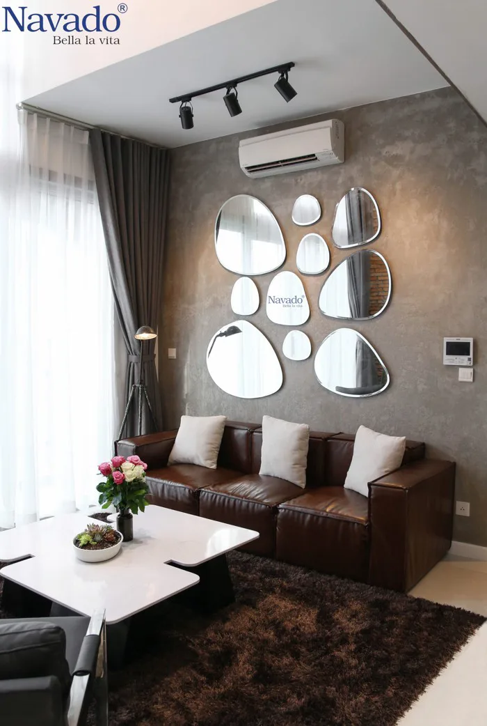 Gương decor trang trí phòng khách gương bãi đá