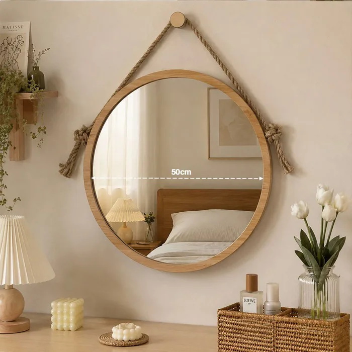 Gương Tròn Treo Tường Viền Gỗ Nhu Y Decor nhiều kích thước , Gương Soi  Decor Phòng Ngủ Nhà Tắm