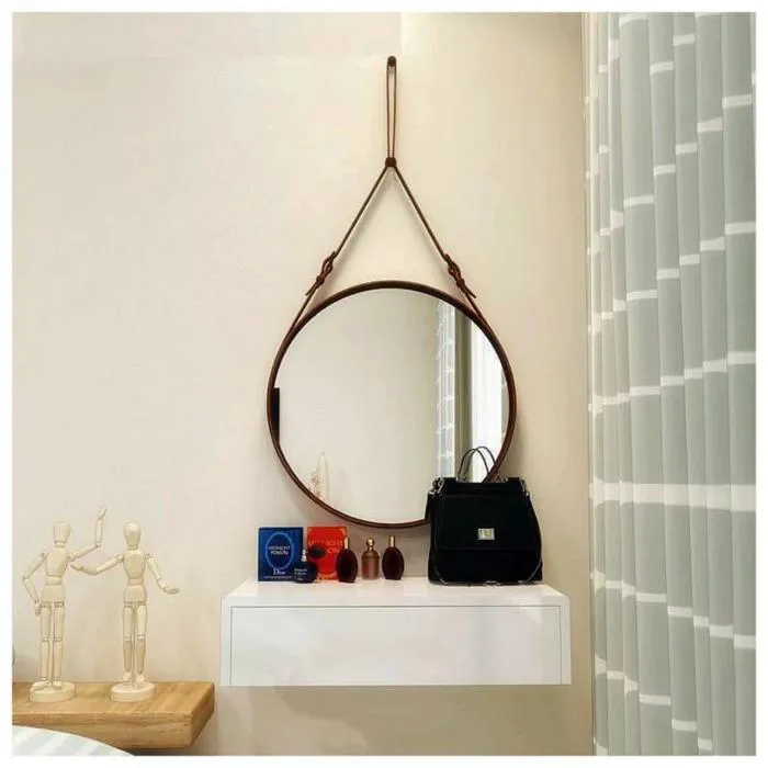 Gương Tròn Viền Da Treo Tường An Furniture Gương Tròn Viền Da Treo Tường An Furniture