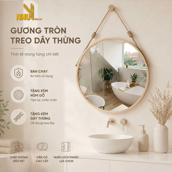 Gương Tròn Treo Tường Viền Gỗ Nhu Y Decor nhiều kích thước , Gương Soi Decor Phòng Ngủ Nhà Tắm Gương Tròn Treo Tường Viền Gỗ Nhu Y Decor nhiều kích thước , Gương Soi Decor Phòng Ngủ Nhà Tắm