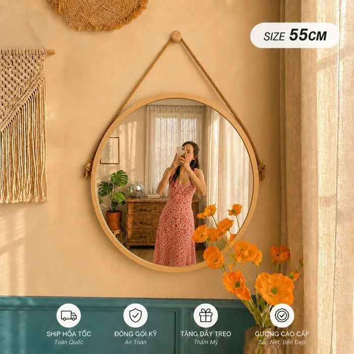 Gương Tròn Treo Tường Viền Gỗ Nhu Y Decor nhiều kích thước , Gương Soi Decor Phòng Ngủ Nhà Tắm Gương Tròn Treo Tường Viền Gỗ Nhu Y Decor nhiều kích thước , Gương Soi Decor Phòng Ngủ Nhà Tắm