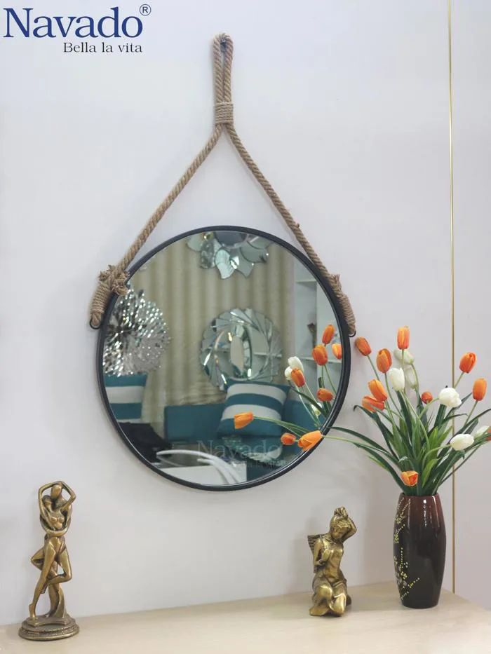 Gương tròn decor treo dây thừng độc đáo D600mm Gương tròn decor treo dây thừng độc đáo D600mm