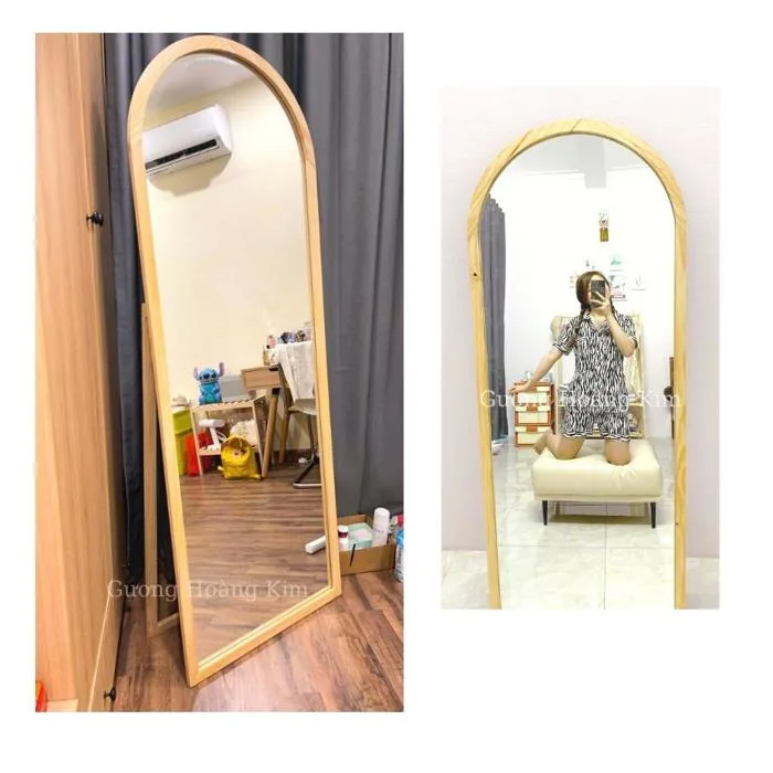 Gương Soi Toàn Thân Khung Gỗ Dựa Tường, Gương Đứng Treo Tường Kích Thước  50x160cm, 60x170cm
