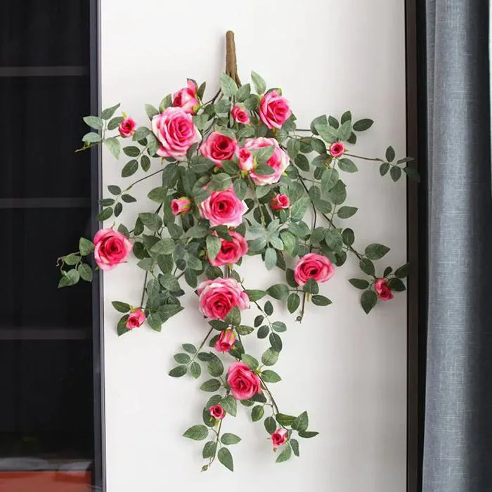 Hoa Giả Decor - Cành Hoa Hồng Giả Treo Tường (80cm)- HC1229