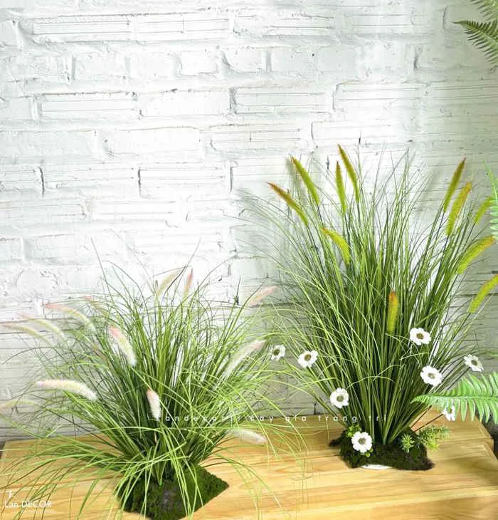 Hoa Giả Decor- Bụi Hoa Lau Giả Trang Trí Tiểu Cảnh (cao 75cm, tán 70cm) -  CC1117 Tổng Kho Sỉ Cây Giả Trang Trí Lan Decor - Giá Từ Nhà Sản Xuất