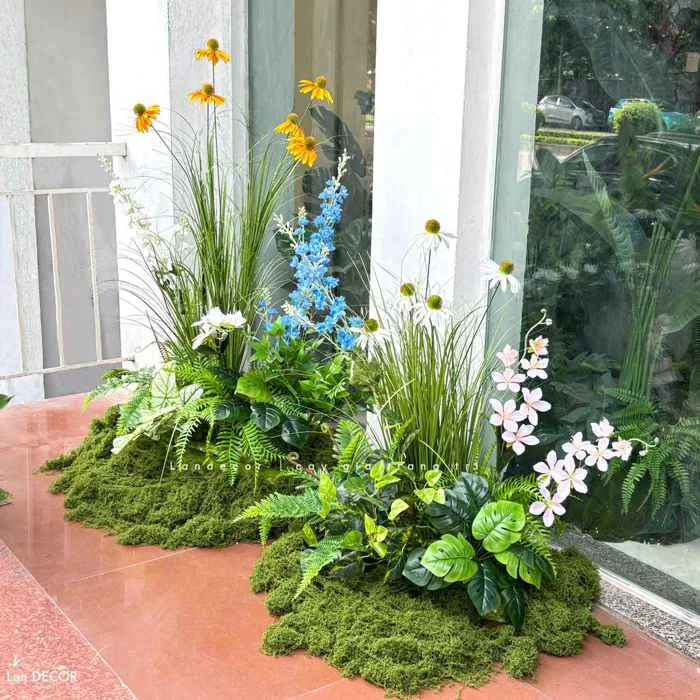 Bồn Rêu Hoa Giả Tiểu Cảnh- Bồn Hoa Giả Decor Phòng Khách, Văn Phòng Xanh  Mát (140x60x120cm)- RC079 Cây Giả Trang Trí nhà Đẹp - Lan Decor