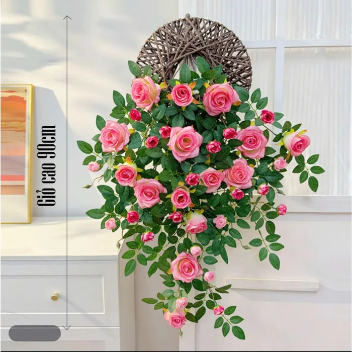 Giỏ Hoa Hồng treo tường, hoa trang trí, giỏ hoa giả decor bức tường, trang  trí nhà cửa | Shopee Việt Nam