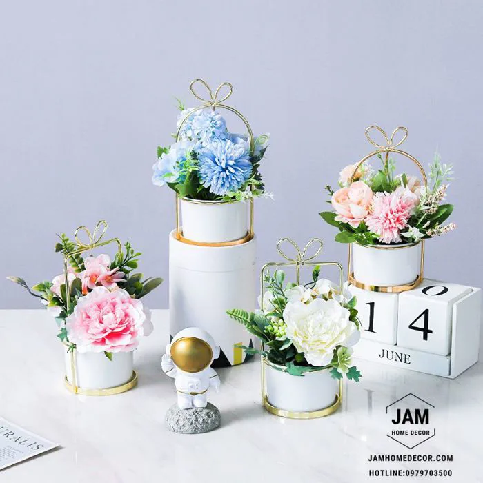 Chậu hoa bằng gốm giả để bàn trang trí - Jam Home Decor
