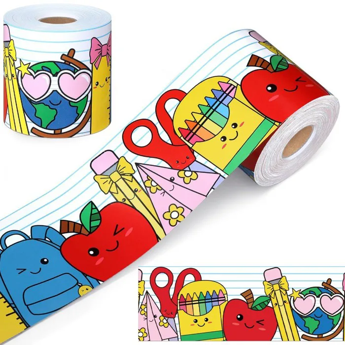 Đường viền bảng tin TDJLQ, Giấy dán viền lớp học tự dính, Hoa văn đầy màu sắc 10m / cuộn Cắt trang trí trang trí cuộn Trang trí lớp học