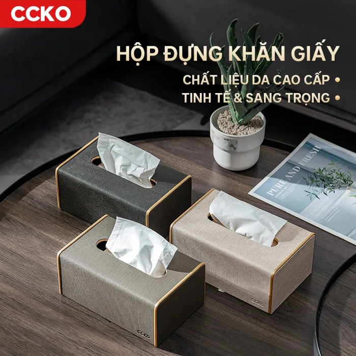 Hộp đựng giấy ăn CCKO CK9611, hộp đựng khăn giấy decor để bàn chất liệu da  thiết kế sang trọng