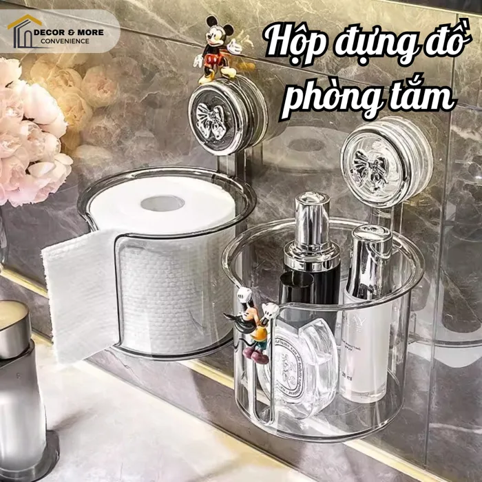 Hộp đựng giấy vệ sinh trong suốt DECOR hút chân không có khe rút giấy, Hộp  đựng khăn giấy phòng tắm