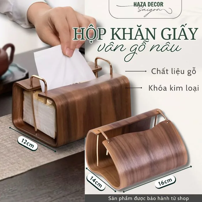 Hộp Đựng Khăn Giấy Để Bàn Vân Gỗ Nâu, Hộp Giấy Sang Trọng Cho Phòng Khách,  Bàn Ăn