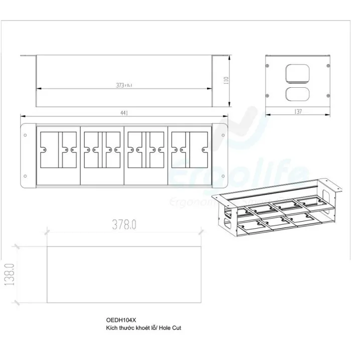Hộp chứa Ổ Cắm Điện Âm Bàn OEDH104X