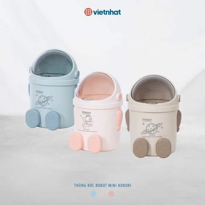 thùng rác mini robot để bàn trang trí góc học tập, nắp bật êm ái chống mùi  cực hiệu quả 5268