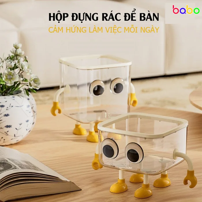 Hộp Đựng Rác Mini Để Bàn Trong Suốt Hoạt Hình Dễ Thương - Thùng Rác Nhỏ Gọn  Cho Bàn Học, Bàn Làm Việc TP05