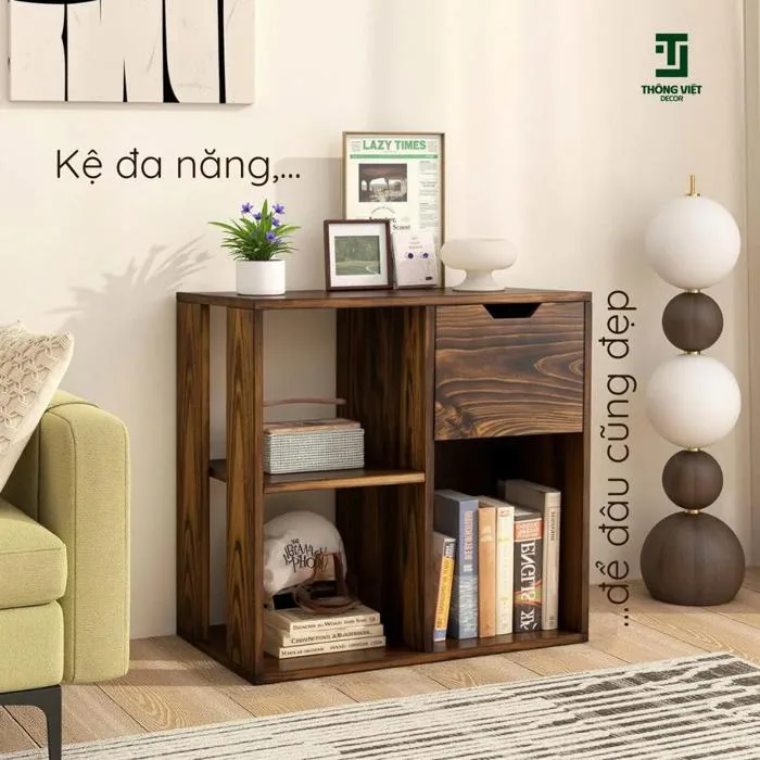 (TV-D002) Tủ kệ decor đa năng 3 ô thoáng tích hợp ngăn kéo