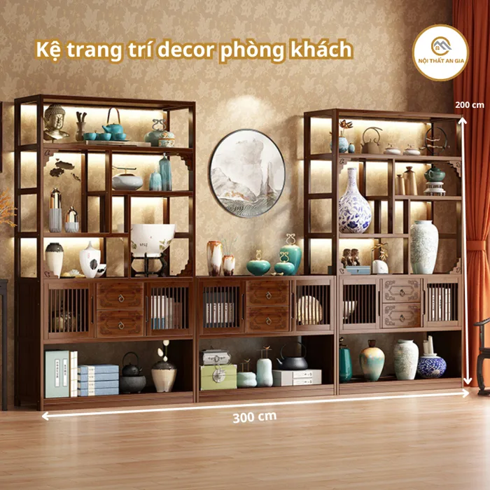 Kệ trang trí decor phòng khách, làm vách ngăn, kệ tivi decor phòng chất  liệu gỗ tre bền đẹp cao 2m