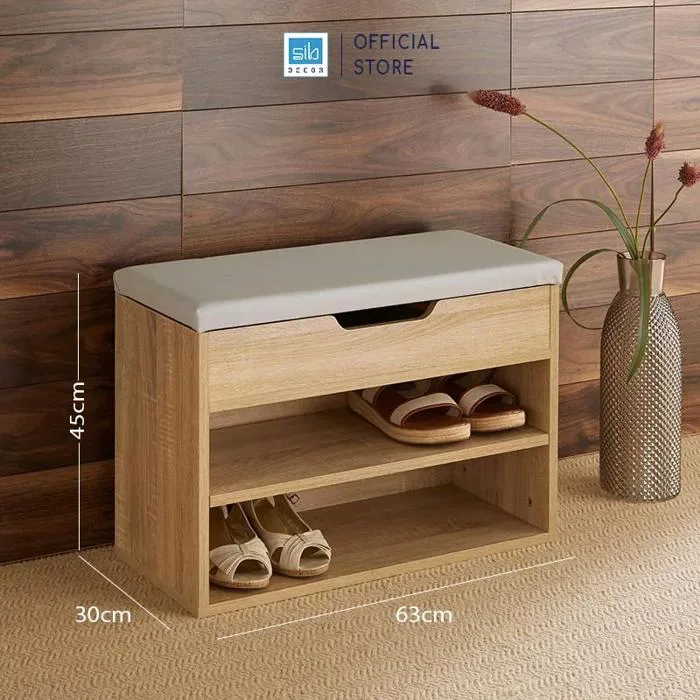 Kệ Giày Màu Gỗ Sồi Có Ghế Bọc Nệm TG12