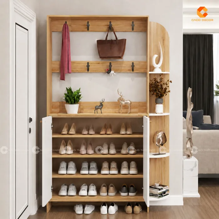 Tủ Giày Dép Gỗ MDF Tích Hợp Kệ Trưng Bày Hiện Đại - TG039