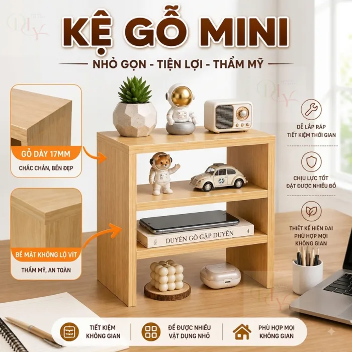 Tủ mini để bàn không lộ vít, Tủ decor trang trí bàn làm việc bàn học, dễ  lắp ráp gỗ dày 17mm