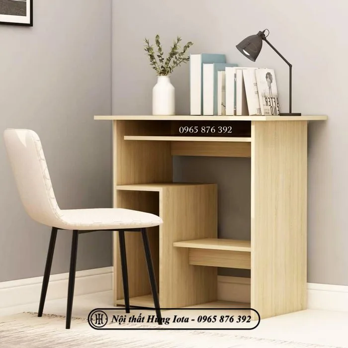 Bàn học nhỏ gọn màu gỗ có kệ đựng đồ thiết kế độc đáo BGD66
