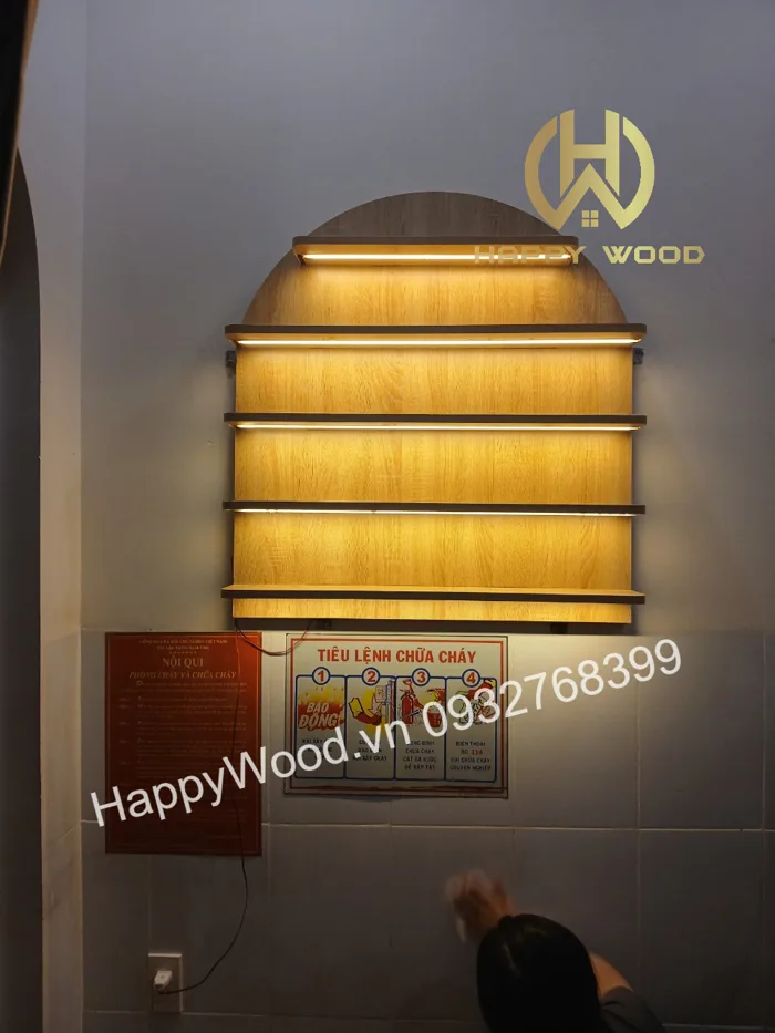 KỆ TRANG TRÍ TREO TƯỜNG GỖ MDF CÓ ĐÈN LED