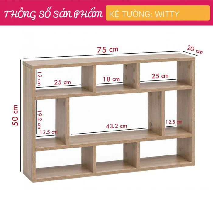 Kệ sách treo tường gỗ công nghiệp hiện đại Witty - Trắng