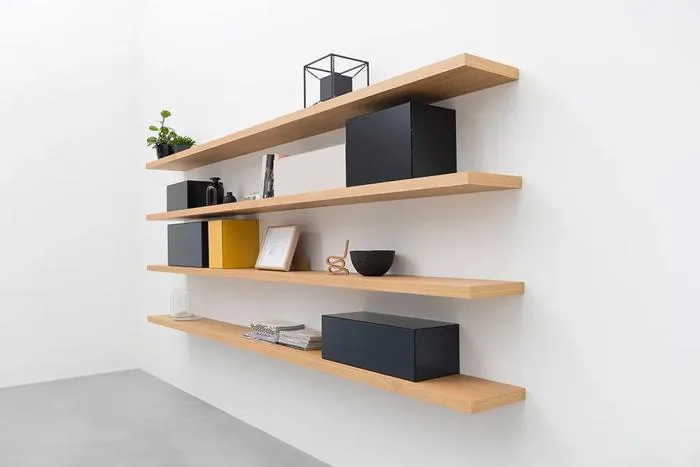 Kệ gỗ treo tường, kệ gỗ MDF lõi xanh chống ẩm , kết cấu dấu chân, kệ thanh  ngang treo tường