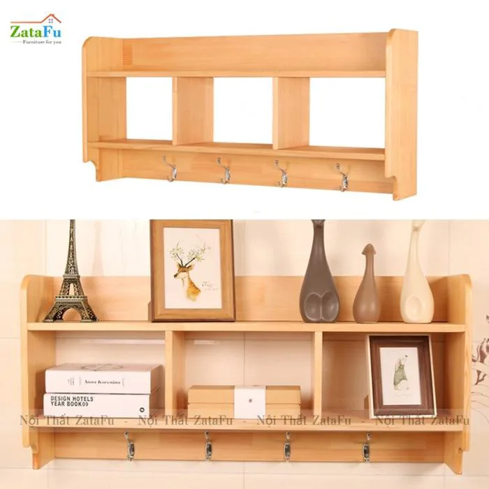 Kệ sách, kệ trang trí, kệ móc đồ treo tường đa năng KTT-82
