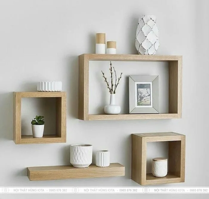 Kệ gỗ ô treo tường decor KTD07