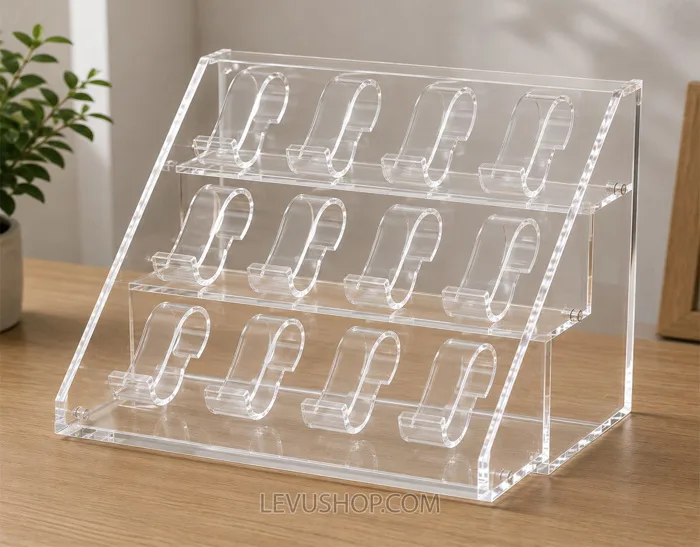 Xưởng gia công kệ mica trưng bày sản phẩm theo yêu cầu • LEVUSHOP