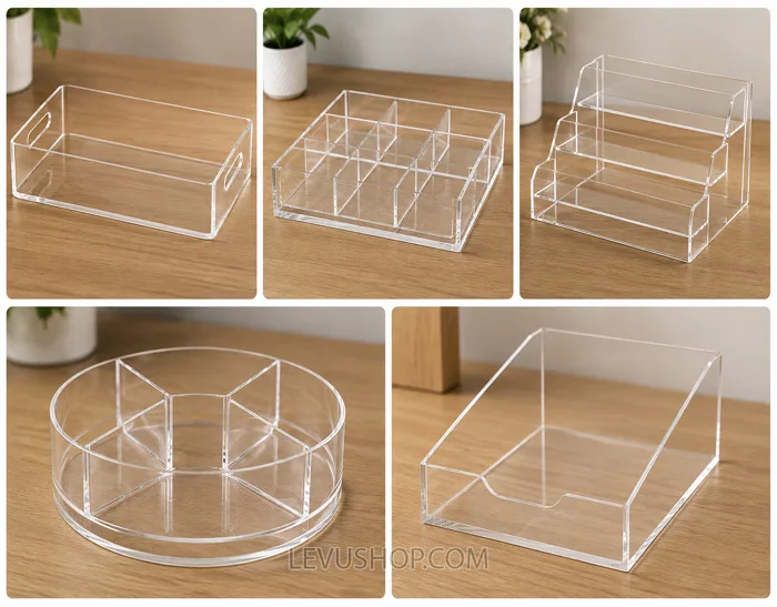 Xưởng gia công kệ mica trưng bày sản phẩm theo yêu cầu • LEVUSHOP