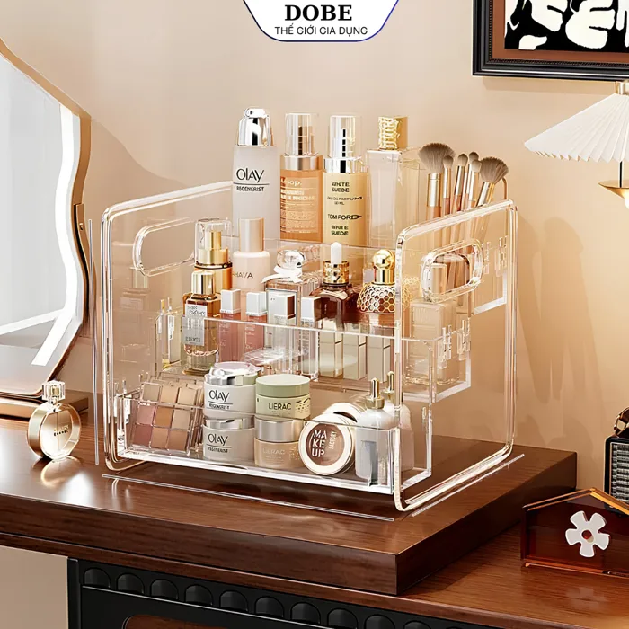 Kệ Đựng Mỹ Phẩm Trong Suốt 3 Tầng Để Bàn, Kệ Nhựa PET Cao Cấp Đựng Đồ Trang  Trí Decor Bàn Học