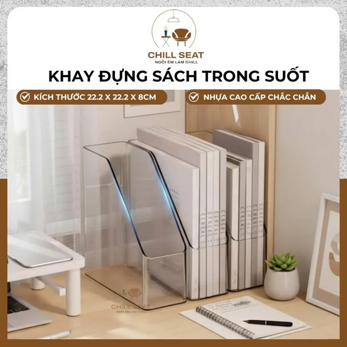Hộp đựng sách trong suốt khay đựng tài liệu trong suốt để bàn kệ đựng hồ sơ  để bàn decor 22cm nhựa acrylic cao cấp