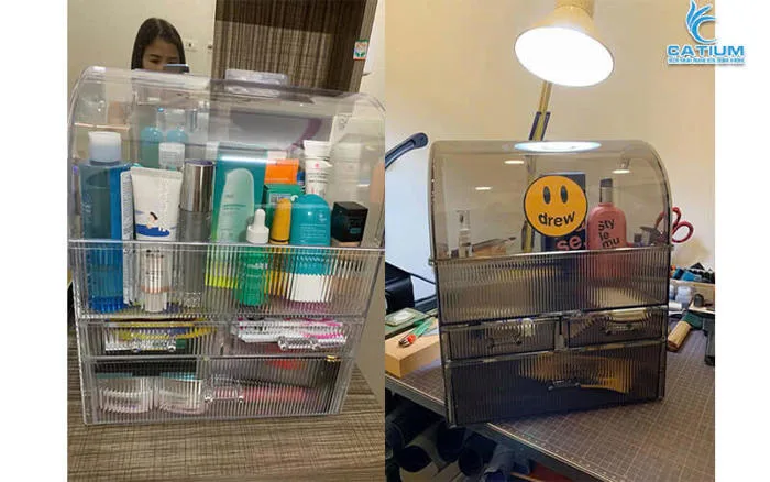 Kệ Đựng Mỹ Phẩm Trong Suốt 3 Tầng Có Nắp Đậy Chống Bụi Chất Lượng Cao