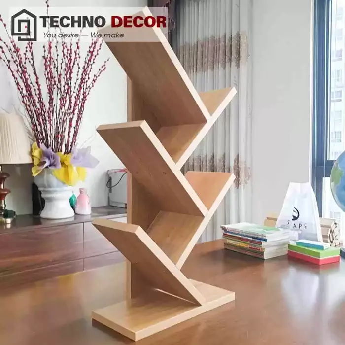 Kệ sách gỗ hình cây xương cá - Trang trí Decor - Techno Decor