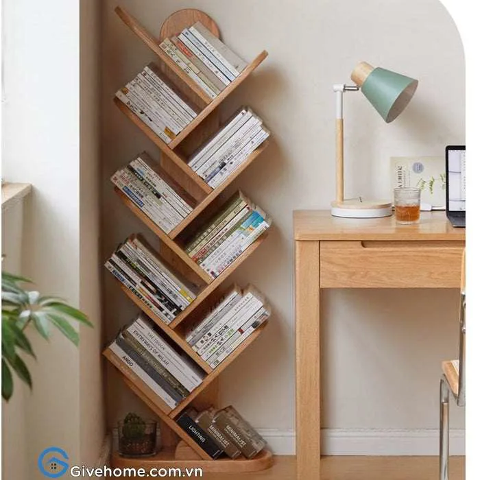 Kệ sách xương cá 9 tầng gỗ tự nhiên