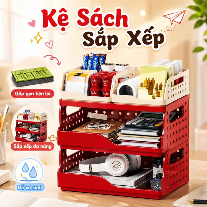 Kệ Sách Gấp Gọn Để Bàn Nhiều Ngăn, Hộp Sắp Xếp Văn Phòng Phẩm, Giấy Tờ, Đồ Ăn Vặt Gọn Gàng | Shopee Việt Nam
