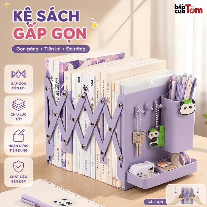 Kệ Sách Để Bàn Gấp Gọn 3 Ngăn Thông Minh, Giá Để Tài Liệu Giấy Tờ Thép Không Gỉ, Kệ Hồ Sơ Đa Năng