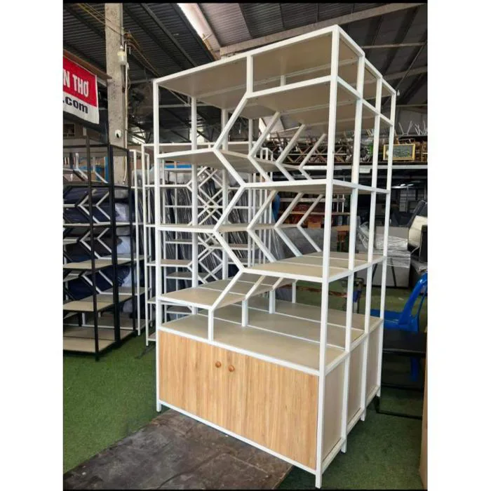 KỆ TRANG TRÍ/KỆ DECOR KHUNG SẮT 1M X 1,8M CÓ TỦ - MẪU 1